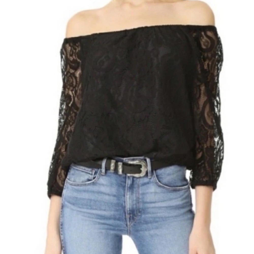 Cupcakes &ā Cashmere Karla Black Lace Off Shoulder Top Dark Romantic Boho L